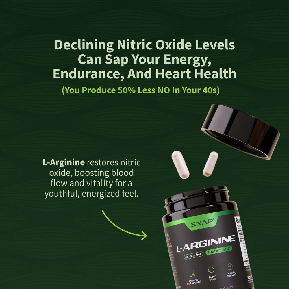 Snap Supplements L-Arginine Capsules on desk promote a regular wellness routine