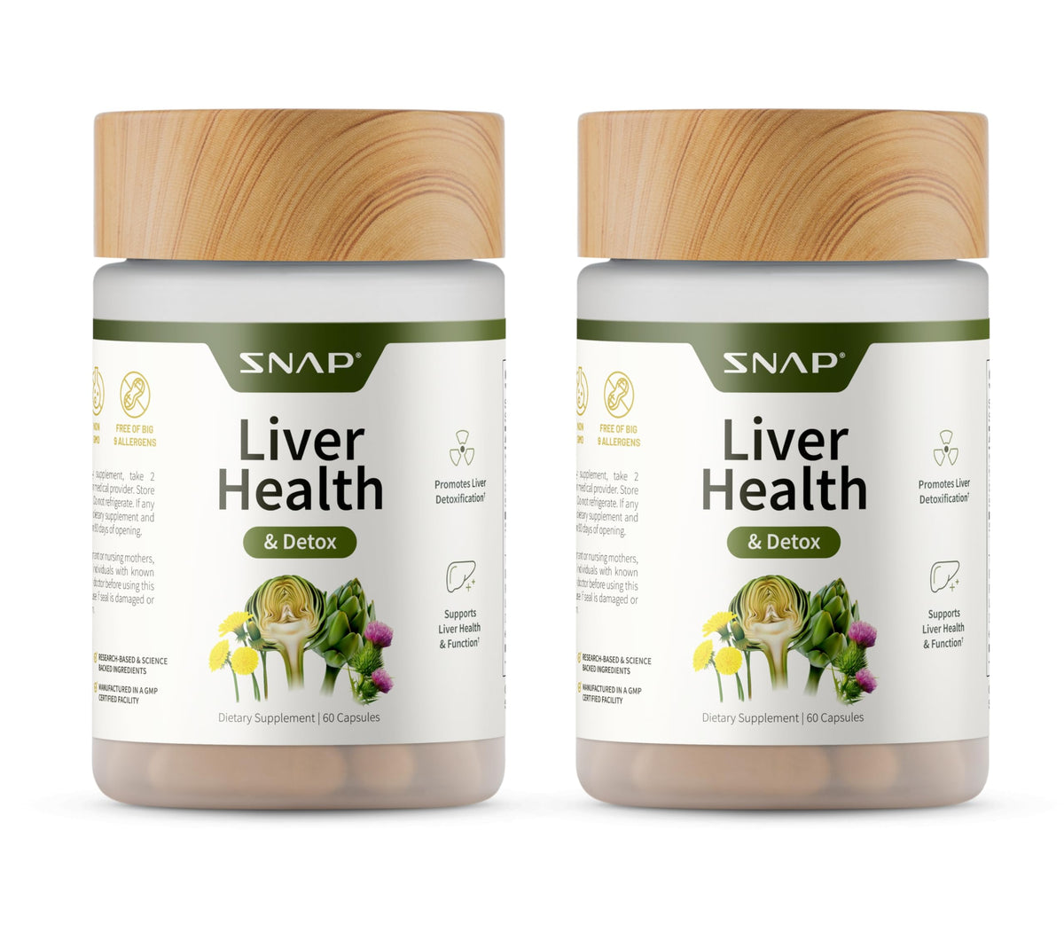 Snap Supplements liver health bottle showing daily support for liver wellness