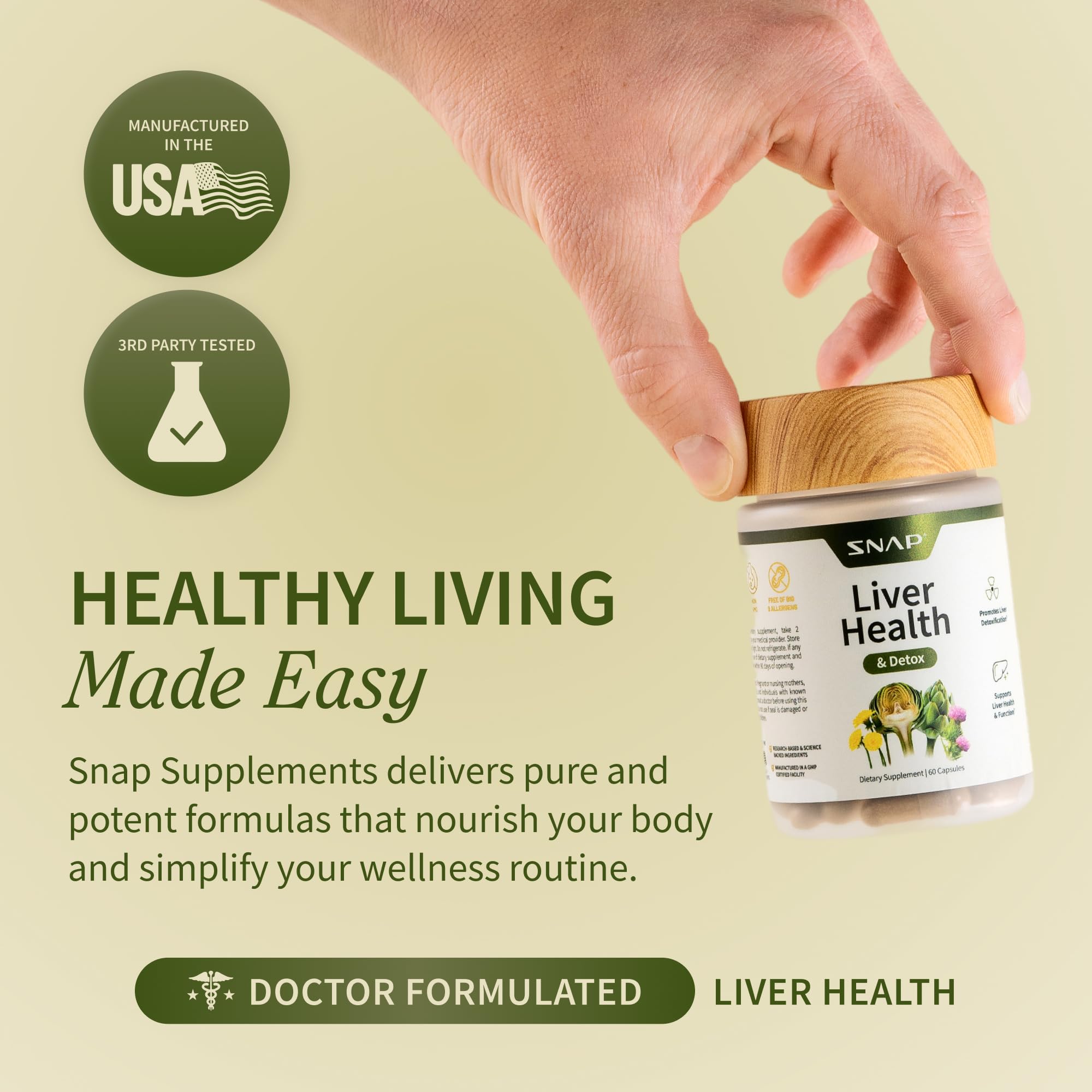 Snap Supplements Liver Health vegan capsules on a clean background