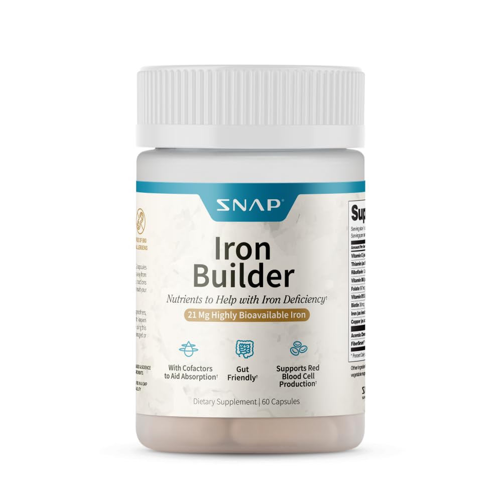 Snap Supplements natural iron bottle on shelf for daily energy support.