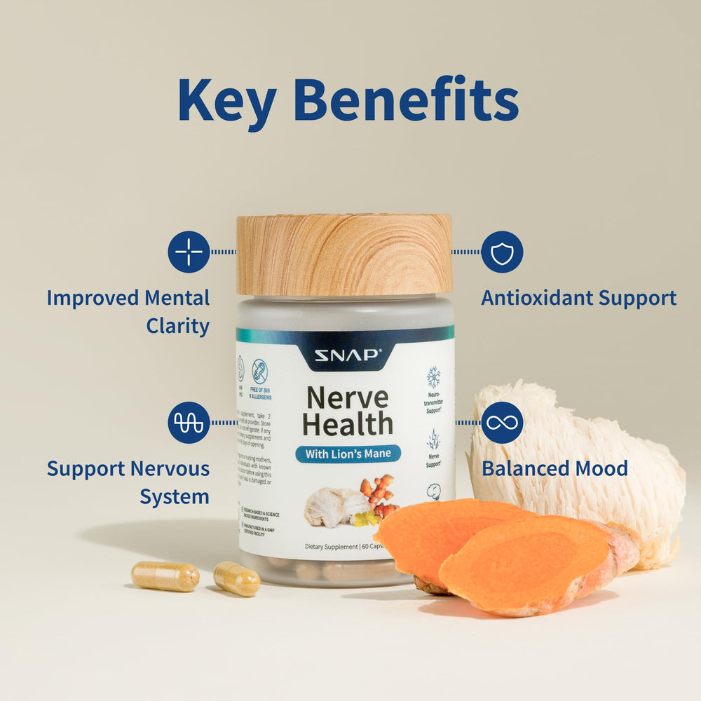 Snap Supplements nerve health bottle top for easy daily dosing