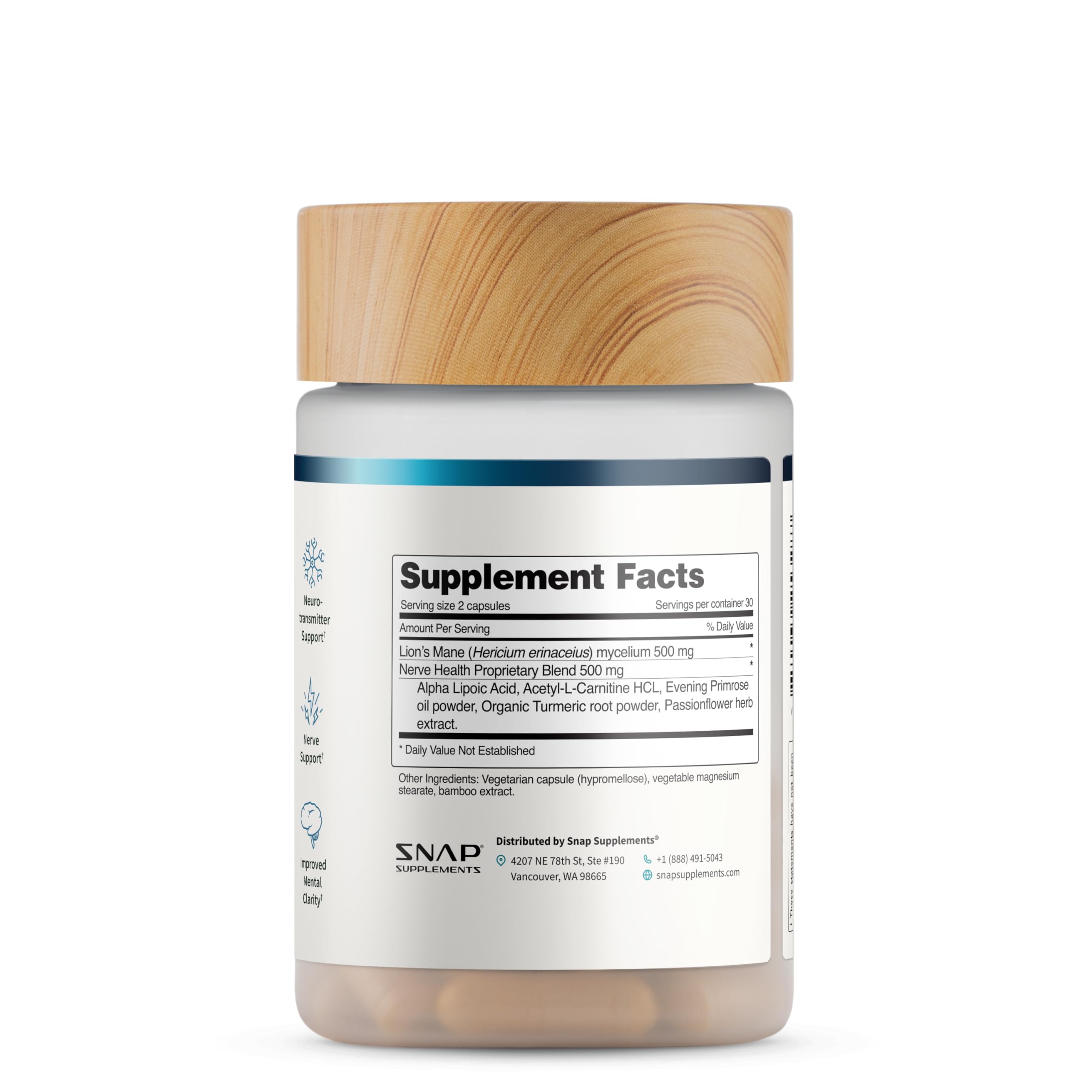 Snap Supplements nerve health packaging showing month-long supply