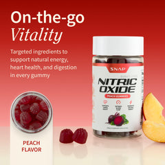 Nitric Oxide Beet Root Gummies bottle back by Snap Supplements detailing ingredients and benefits for circulation