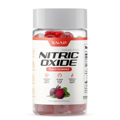 Snap Supplements Nitric Oxide Beet Root Gummies bottle front showing peach flavor for daily energy