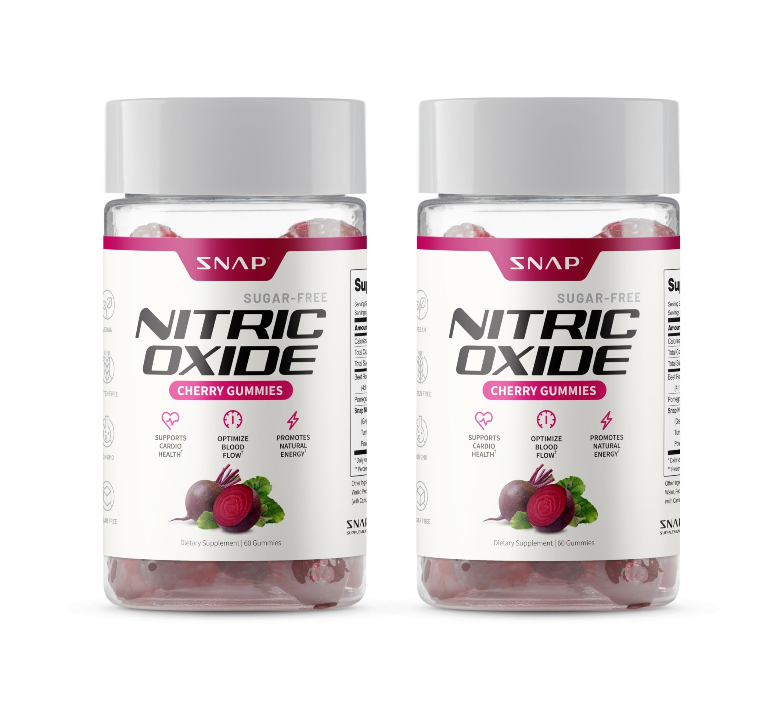 Snap Supplements Nitric Oxide Beet Root Gummies bottle for convenient daily energy support.