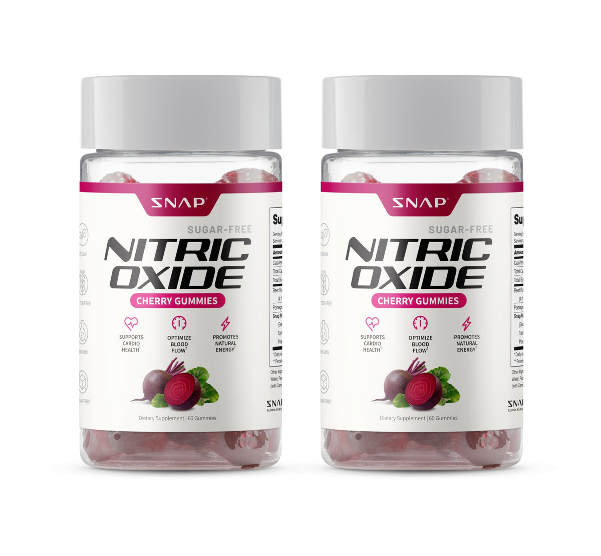 Snap Supplements Nitric Oxide Beet Root Gummies bottle for convenient daily energy support.