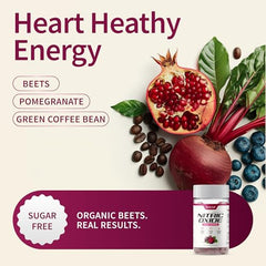 Snap Supplements Nitric Oxide Beet Root Gummies closeup highlighting vibrant beet and pomegranate blend.