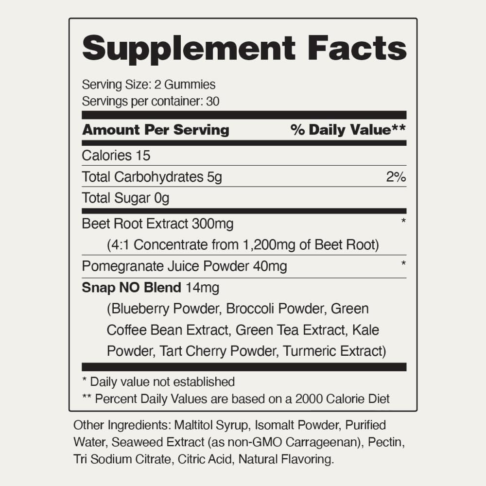 Snap Supplements Nitric Oxide Beet Root Gummies vibrant color suggests a tasty daily ritual.