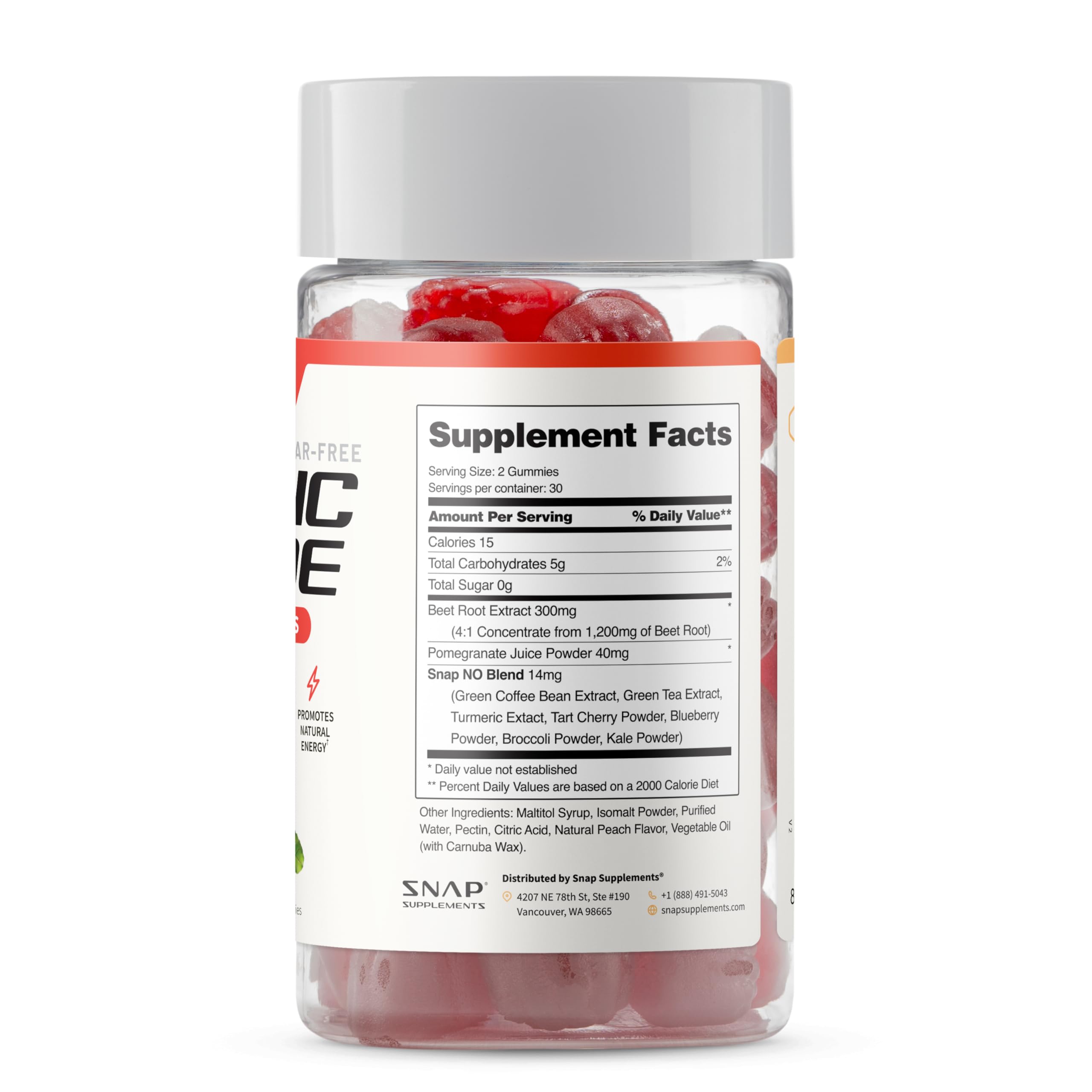Snap Supplements Nitric Oxide Beet Root Gummies shown in a gym environment for workouts