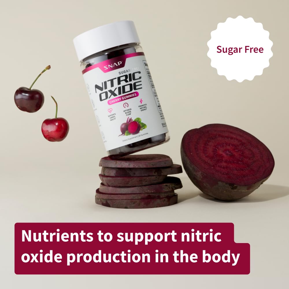 Snap Supplements Nitric Oxide Beet Root Gummies label close up shows vegan, non GMO ingredients.
