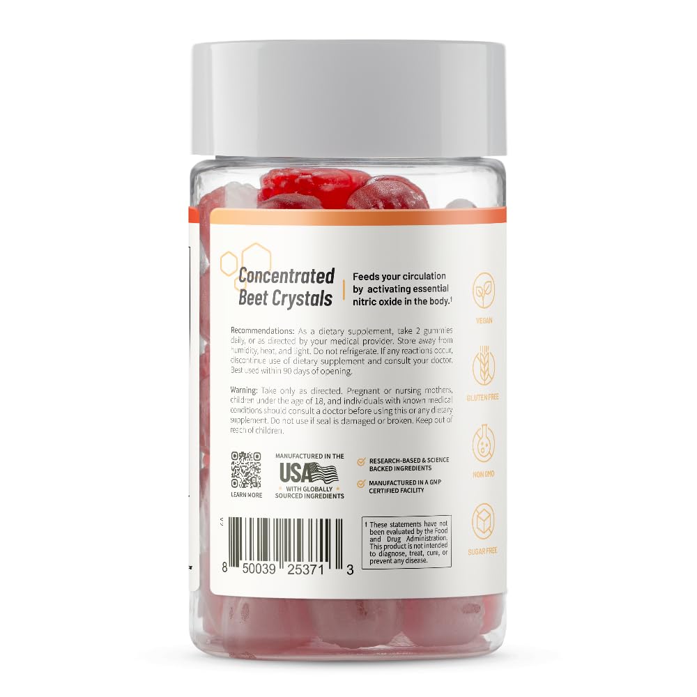 Snap Supplements Nitric Oxide Beet Root Gummies nutrition label and GMP quality emphasis