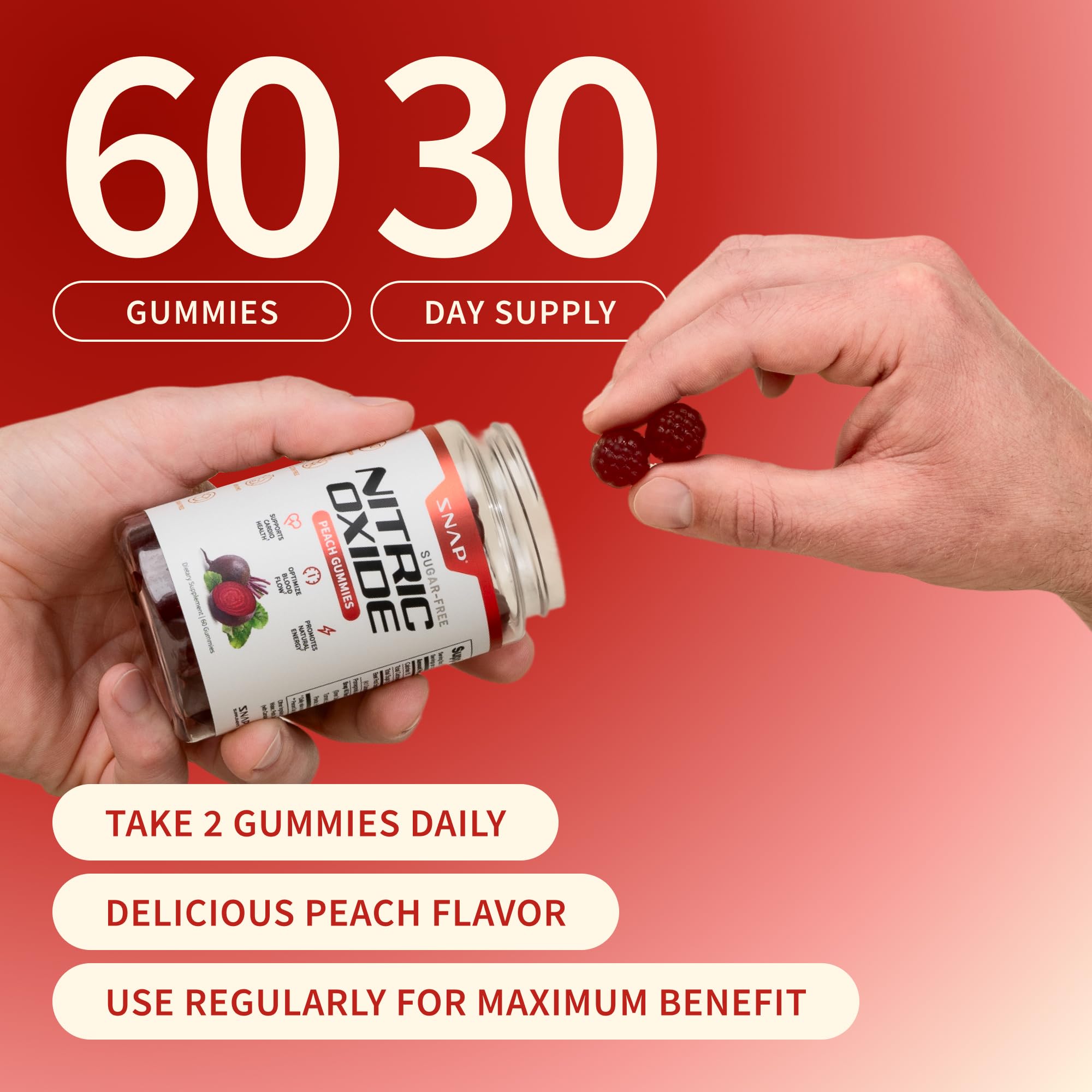 Snap Supplements Nitric Oxide Beet Root Gummies organic beets graphic highlights clean nutrition