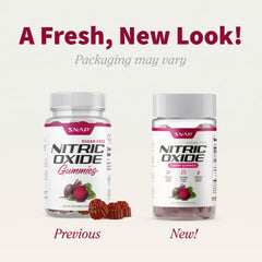 Snap Supplements Nitric Oxide Beet Root Gummies poured into a glass for easy on the go use.