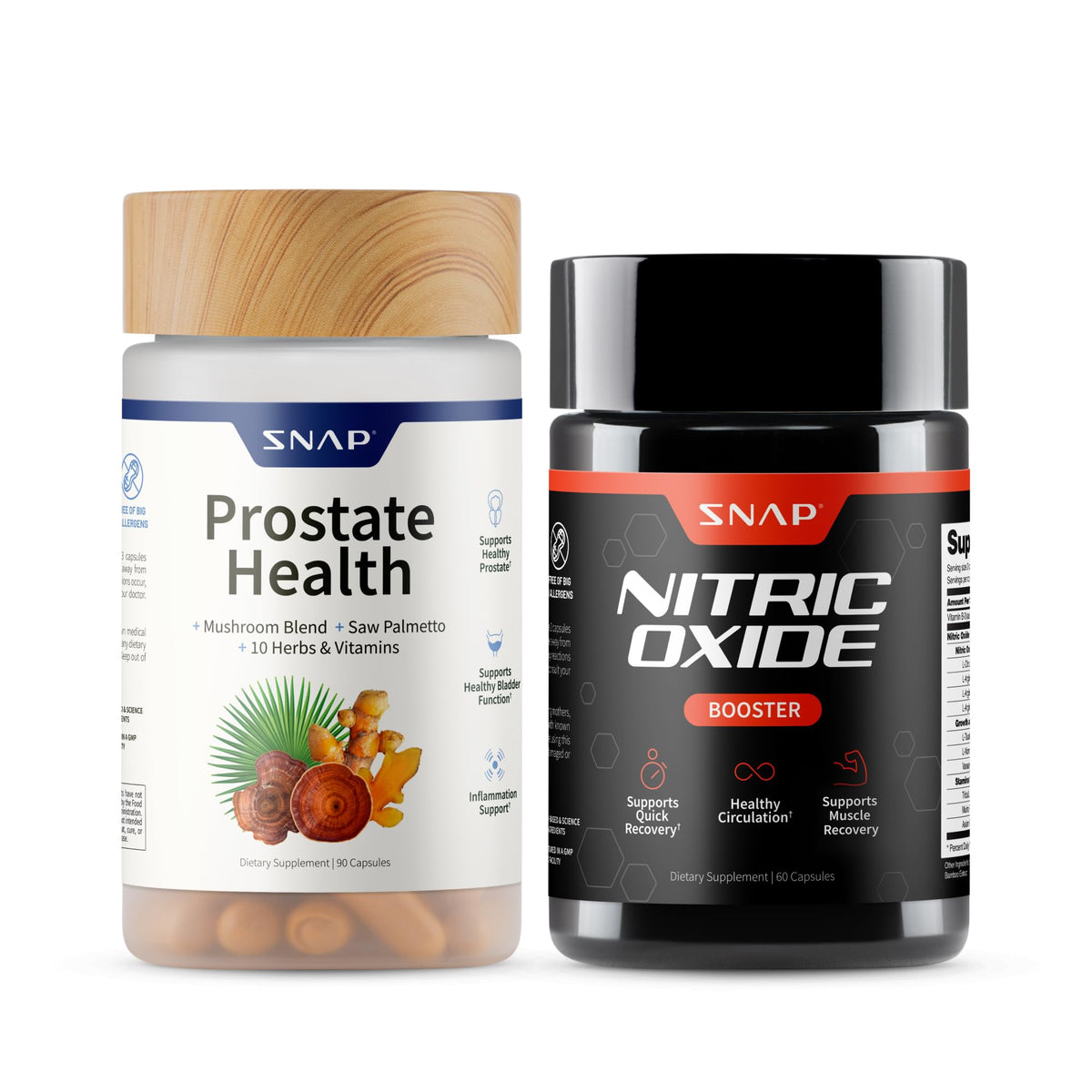 Snap Supplements Nitric Oxide Booster bottle with ginseng for daily energy and circulation