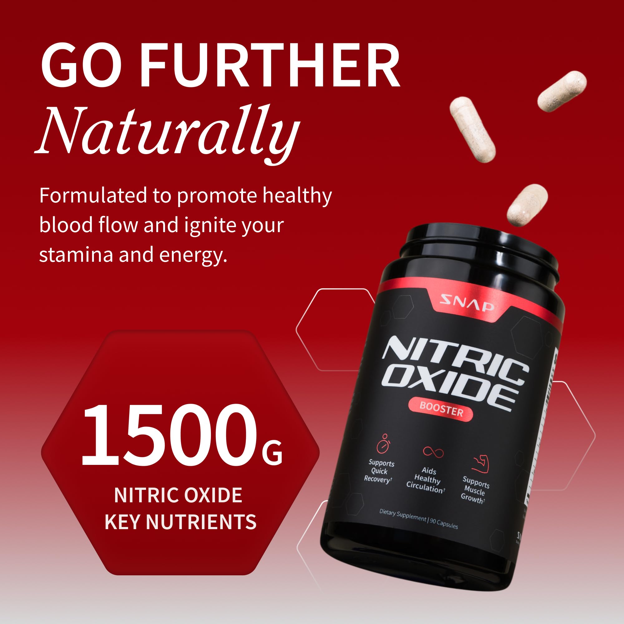Snap Supplements Nitric Oxide label showing vegan, gluten-free formulation for health-conscious athletes.