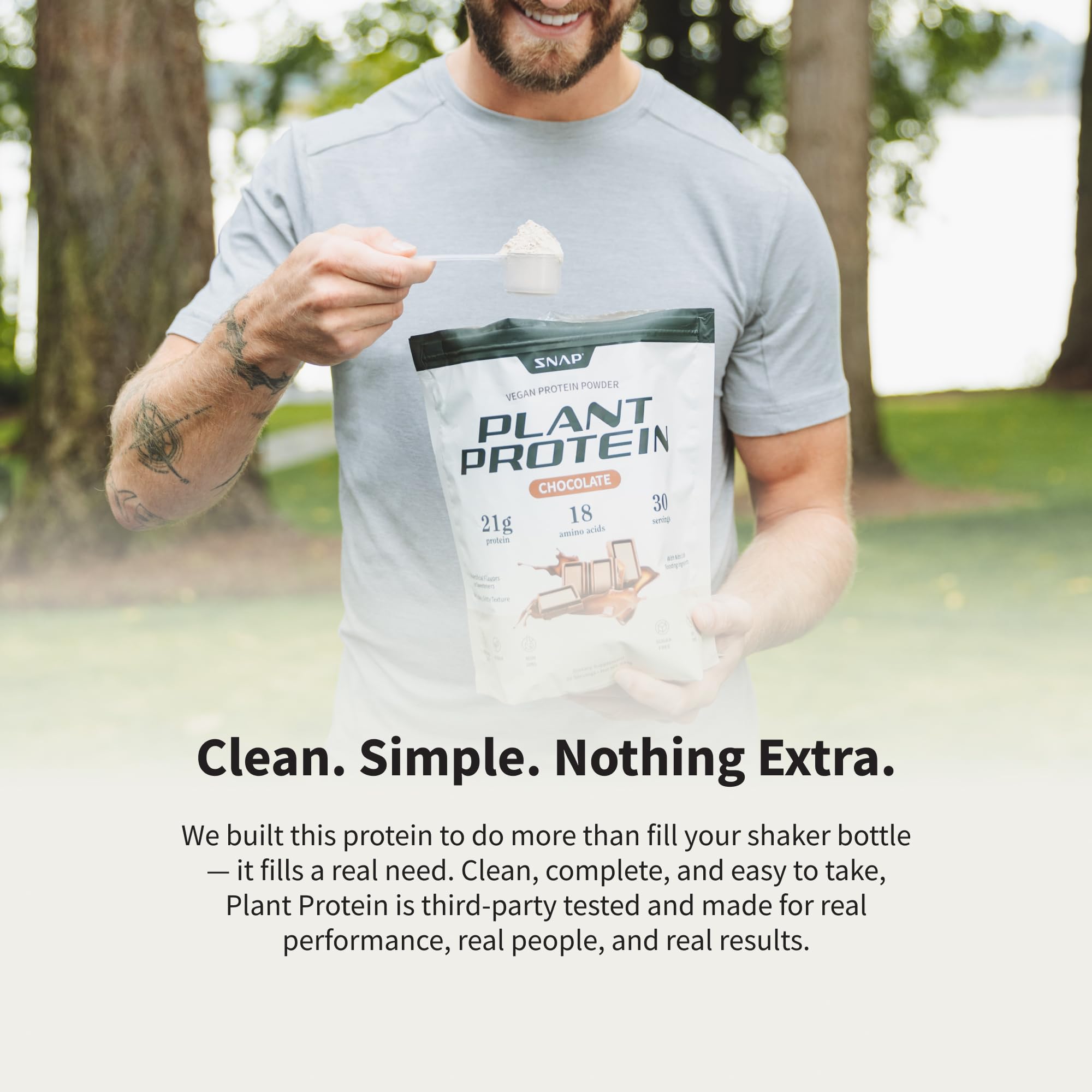 Snap Supplements plant-based protein nutrition facts label close-up.