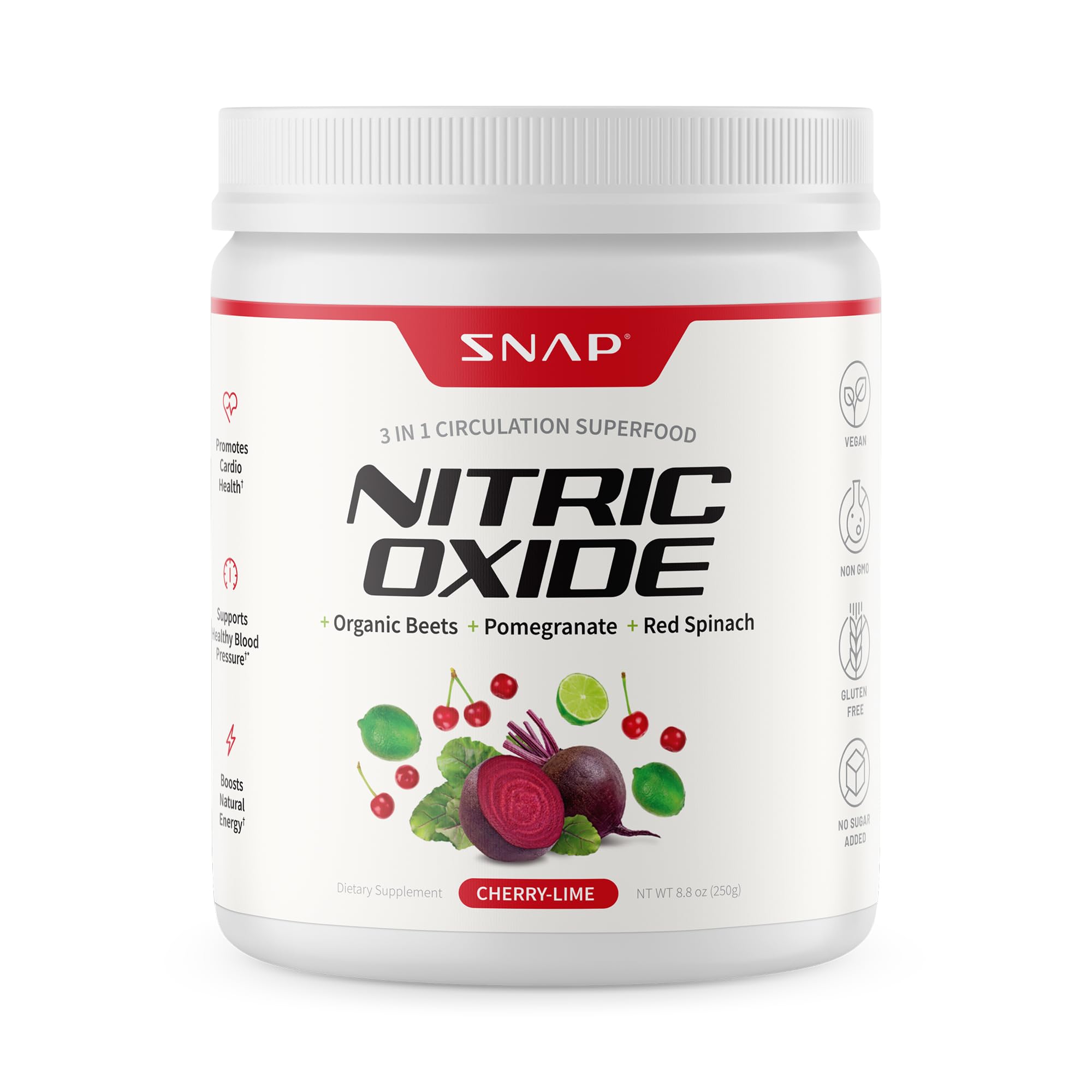 Snap Supplements Organic Beet Root Powder bottle on counter for everyday energy support.