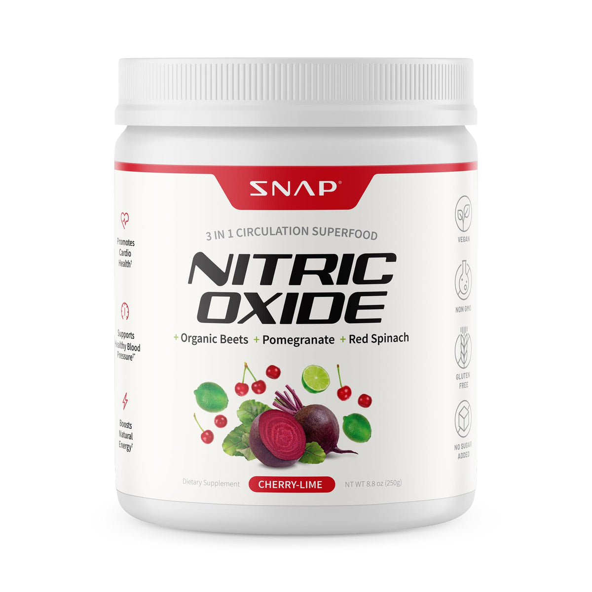 Snap Supplements Organic Beet Root Powder bottle on counter for everyday energy support.