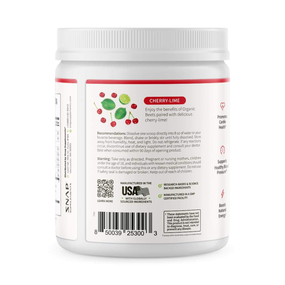 Snap Supplements Organic Beet Root Powder cherry lime flavor dissolving in water.