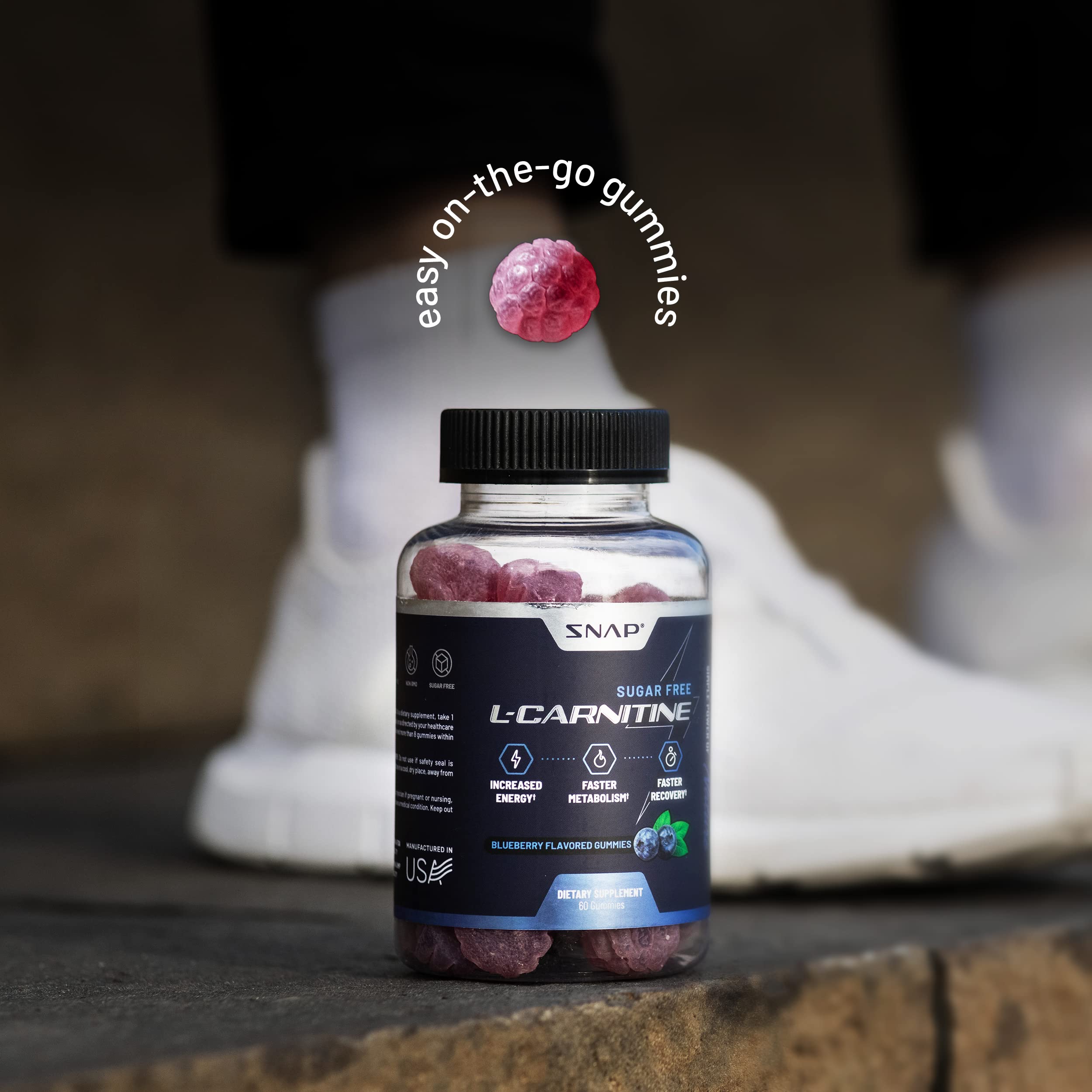 Snap Supplements pre-workout energy gummies in use for quick, on-the-go boost