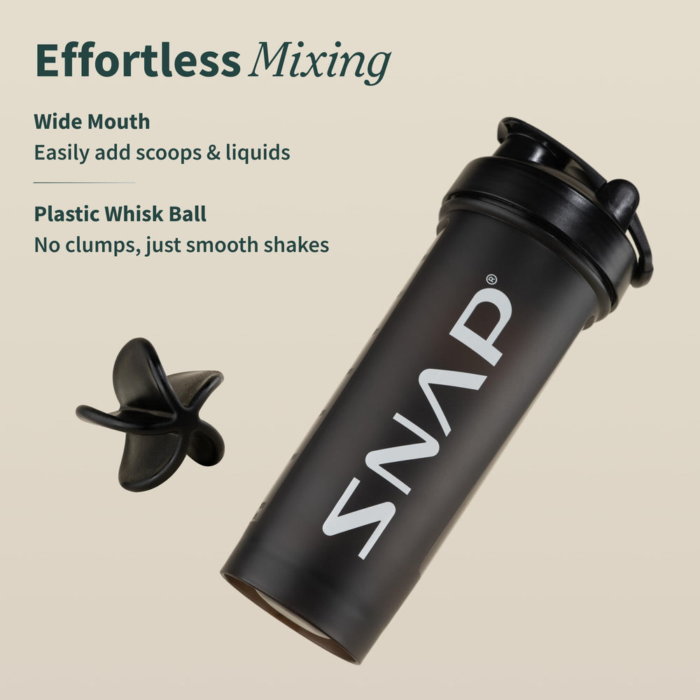 Snap Supplements shaker's ergonomic shape suits workouts and travel.