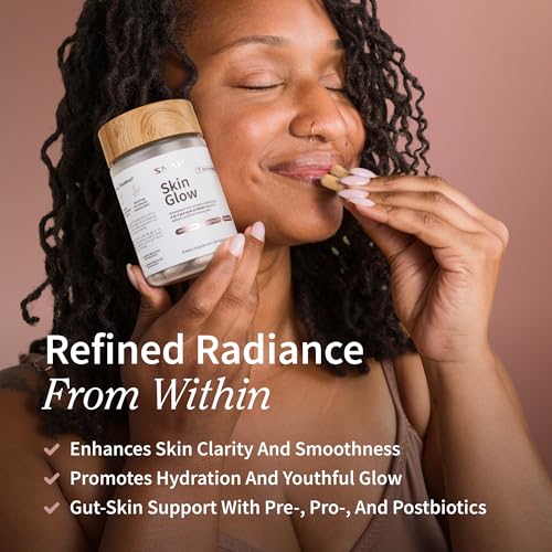 Snap Supplements Skin Glow capsules closeup indicating easy daily intake
