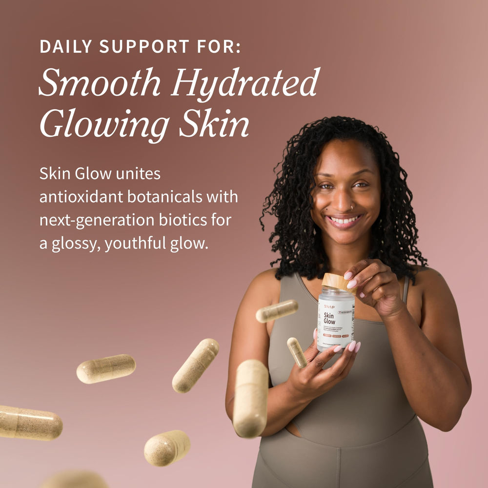 Snap Supplements Skin Glow pomegranate component illustrates antioxidant protection for skin vitality