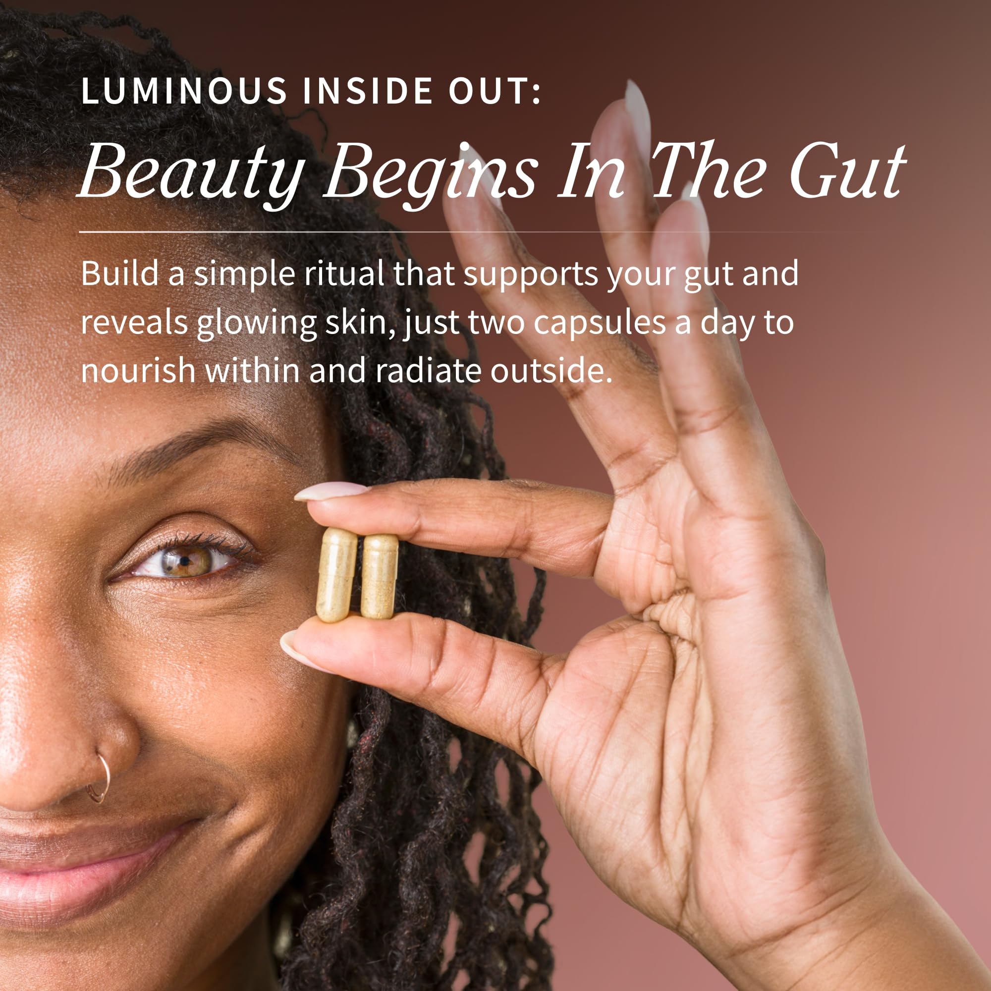 Snap Supplements Skin Glow microbiome balance section highlights gut health for clearer skin
