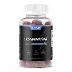 Snap Supplements sugar-free L-Carnitine gummies bottle shows convenient pre-workout energy support