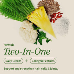 Snap Supplements Super Greens label close-up featuring collagen and probiotic ingredients.