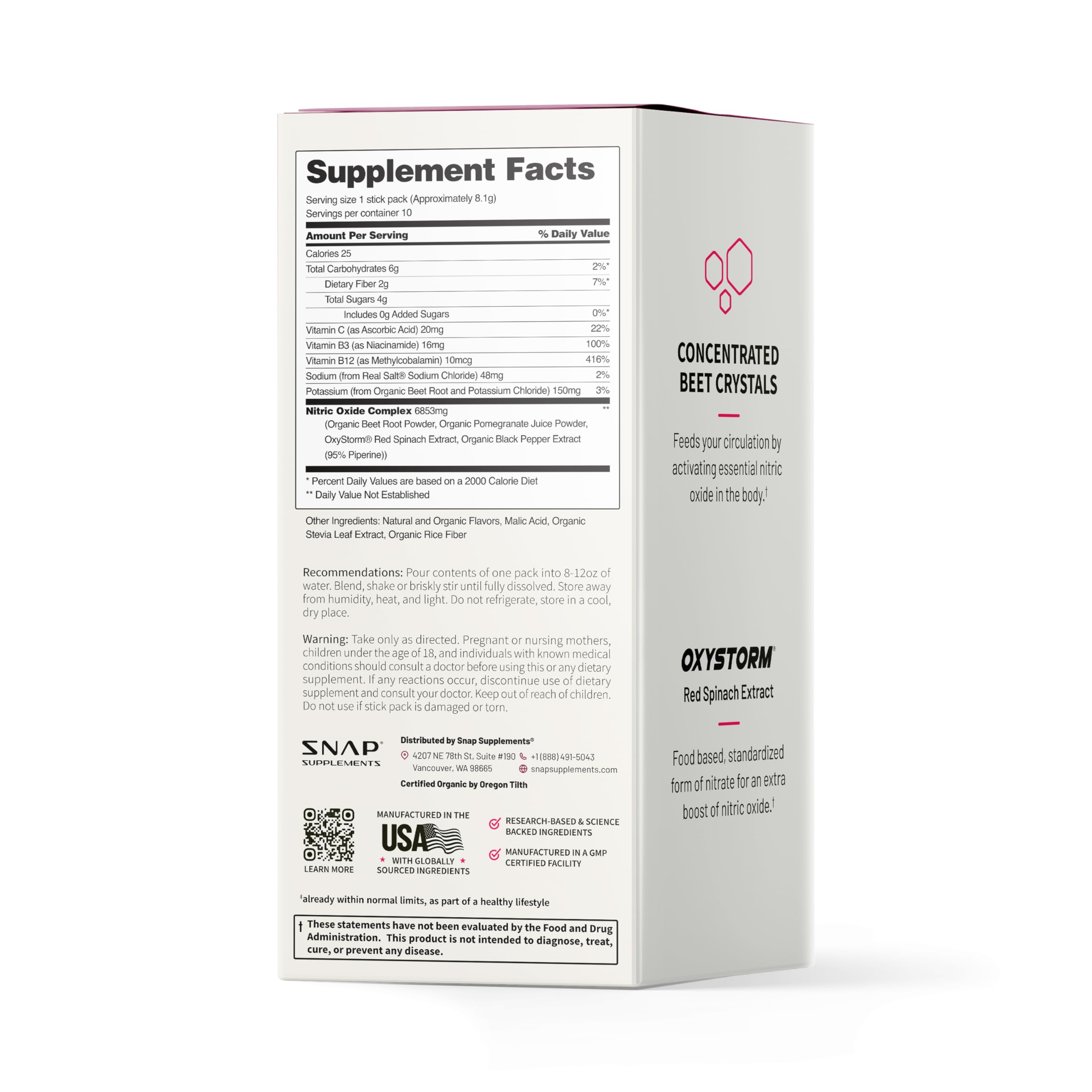 Snap Supplements USA manufacturing badge signals quality and global sourcing.
