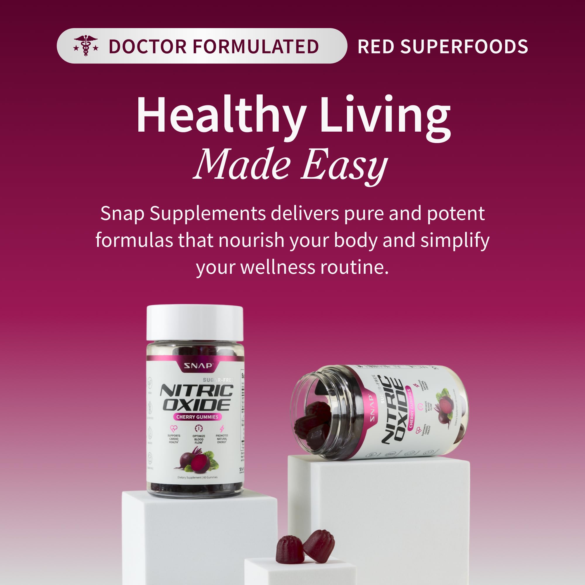 Snap Supplements Vegan Non-GMO Gummies image communicates clean, plant-based wellness.
