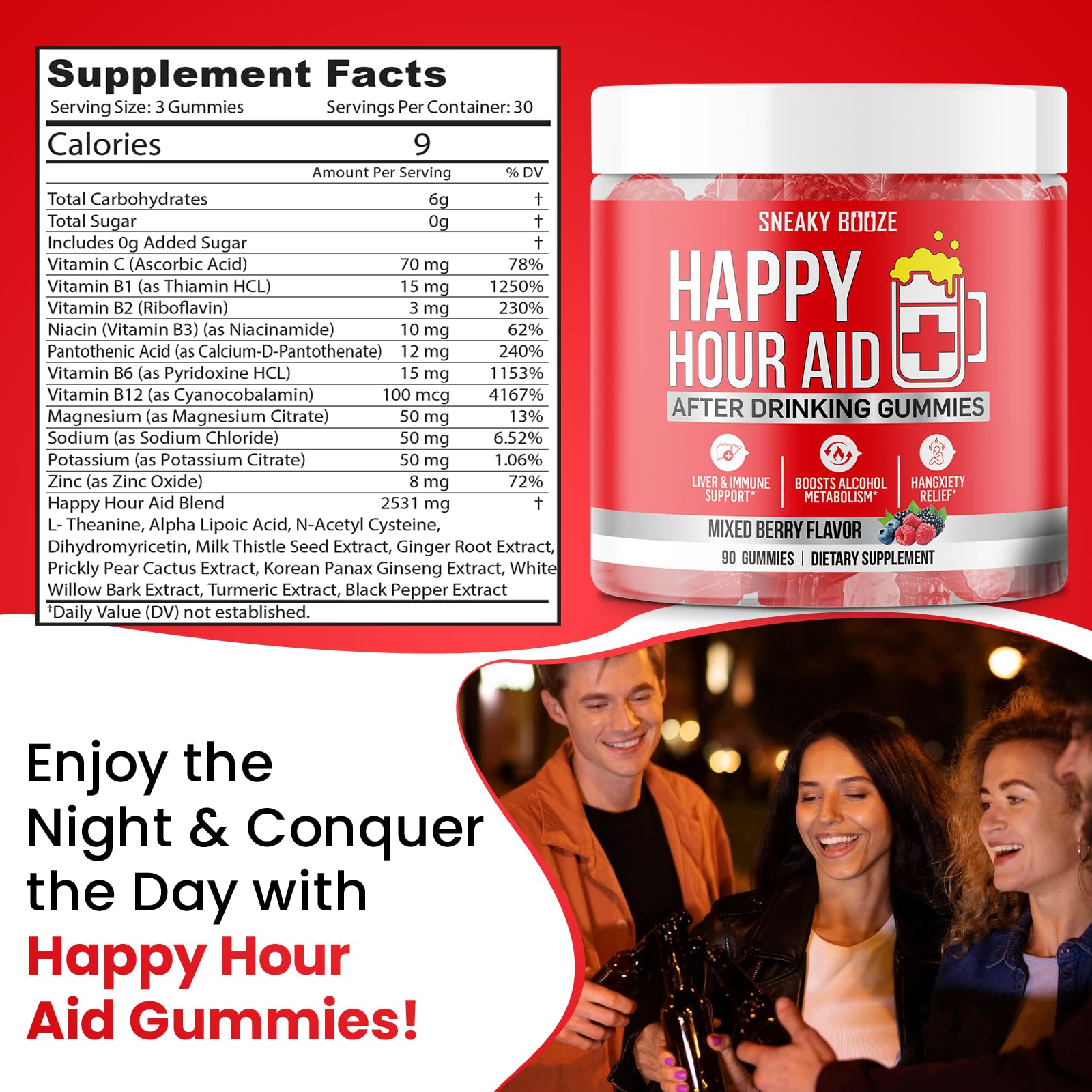 Gummies on ice illustrating a tasty, convenient after-party hydration option.