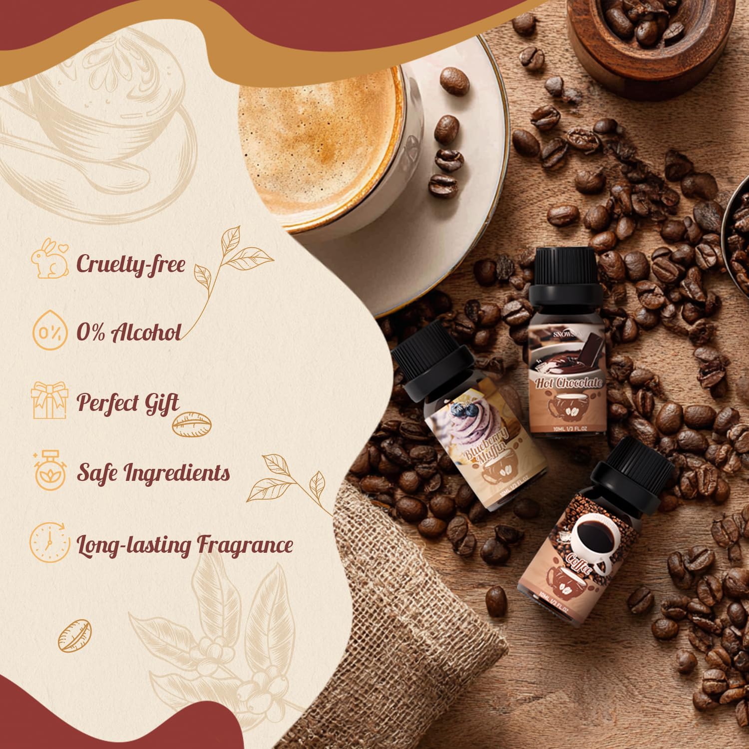 SNOWSEN Hot Chocolate fragrance oil bottle for diffusers and comforting evenings.
