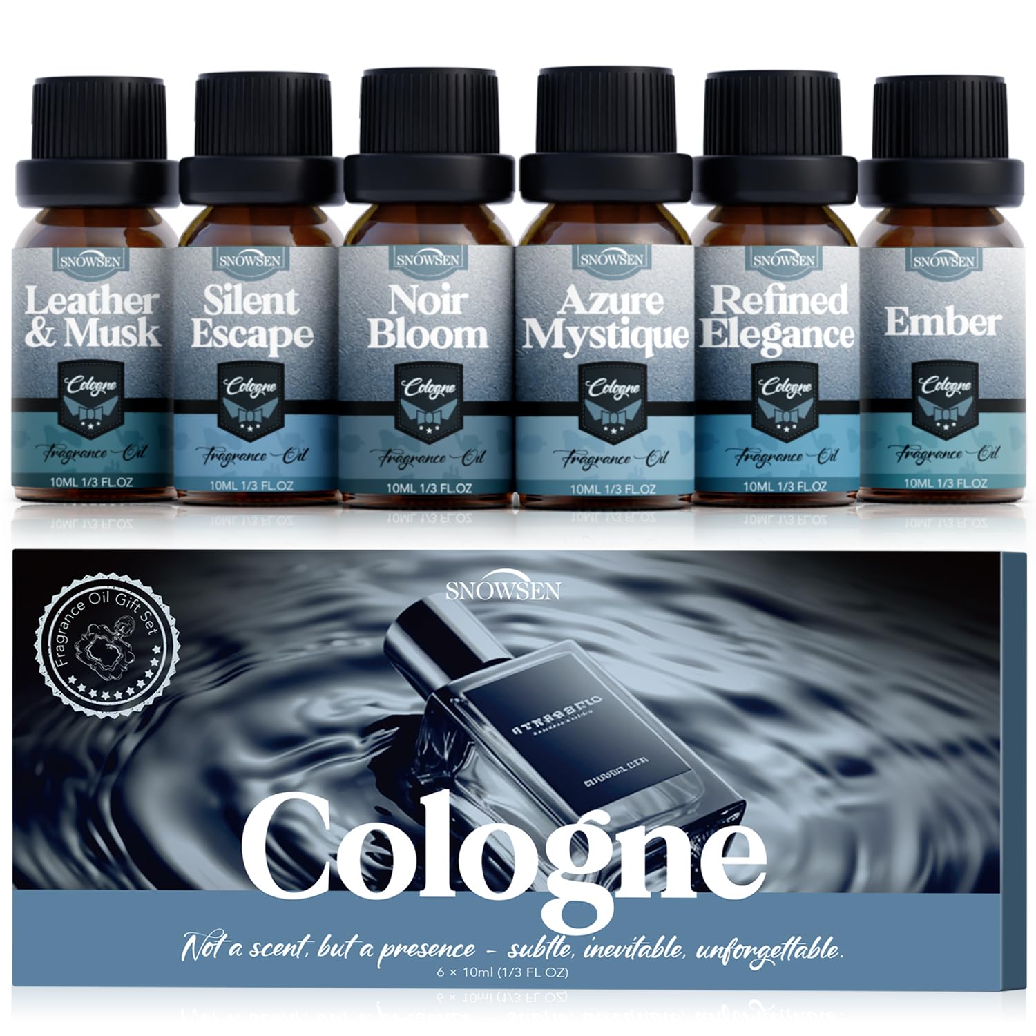 SNOWSEN Noir Bloom bottle ready for diffuser, shaping a refined, sophisticated atmosphere.