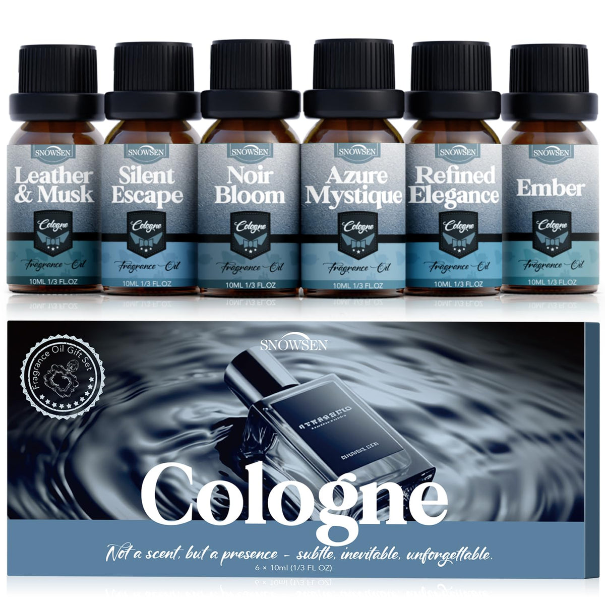 SNOWSEN Noir Bloom bottle ready for diffuser, shaping a refined, sophisticated atmosphere.