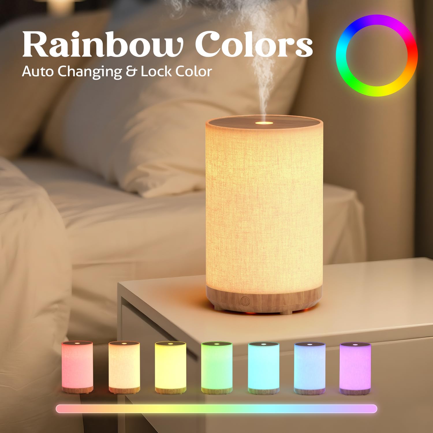 SNOWSEN diffuser with 8-color LED lights for calming mood lighting.