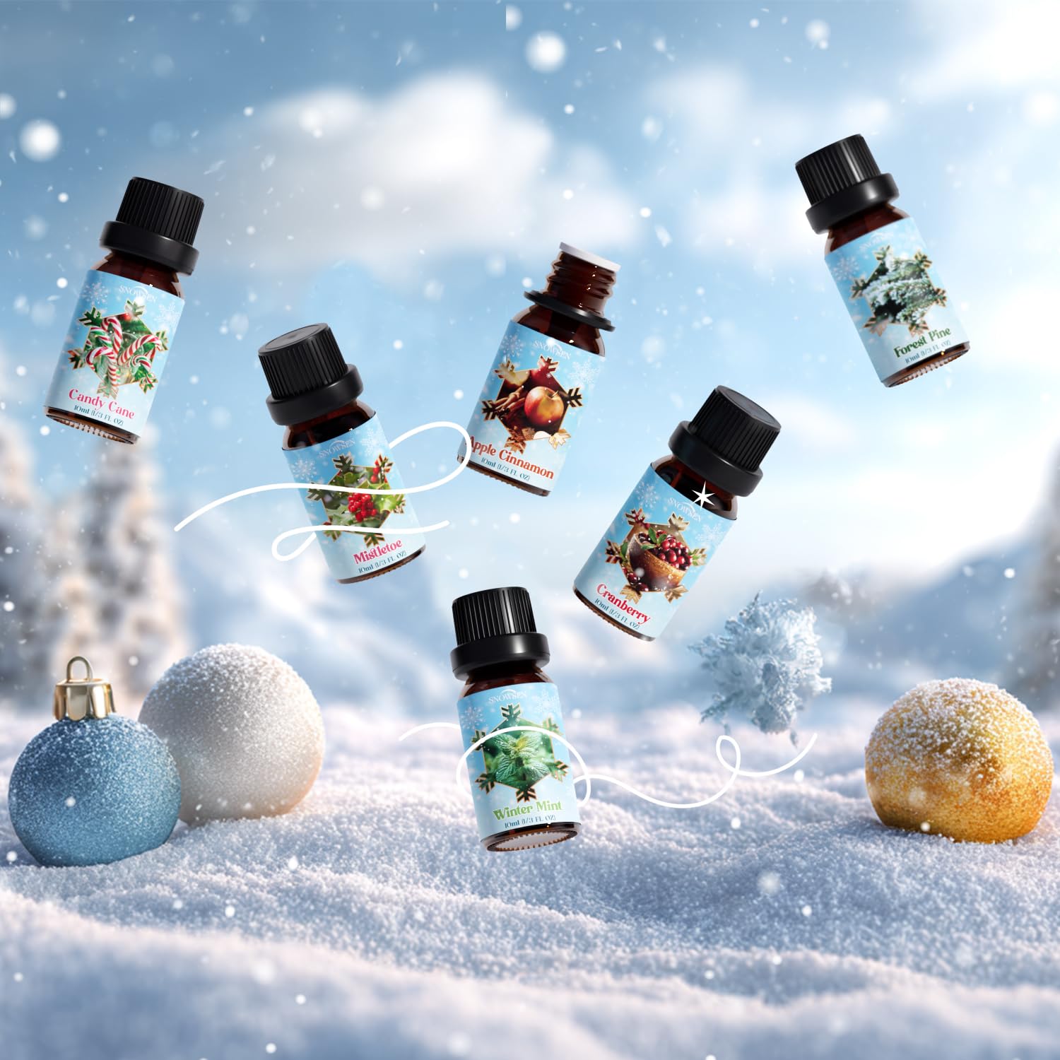 SNOWSEN Holiday Fragrance Oil Set packshot showing all six oils for gifting