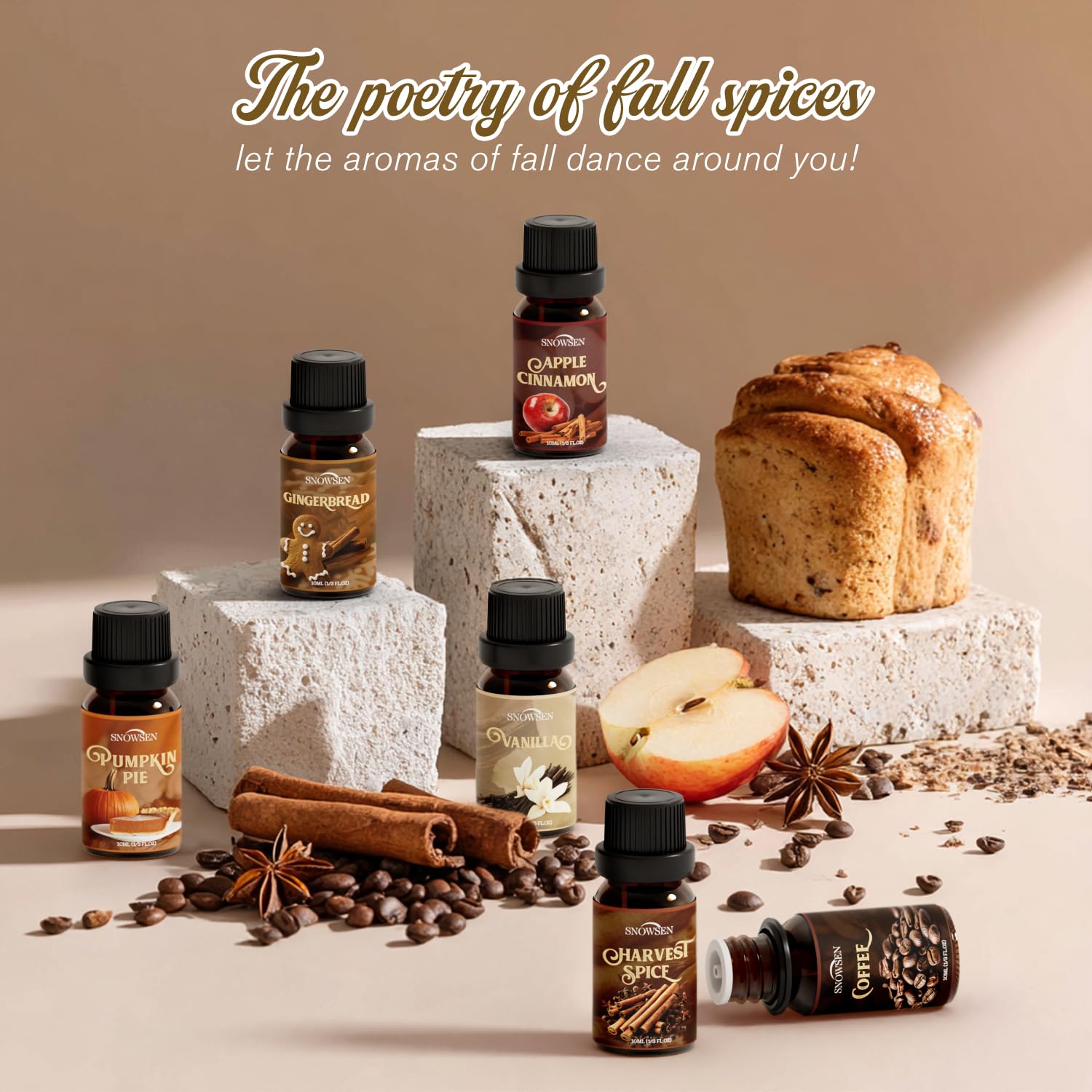 SNOWSEN Pumpkin Pie diffuser oil for autumn ambiance.