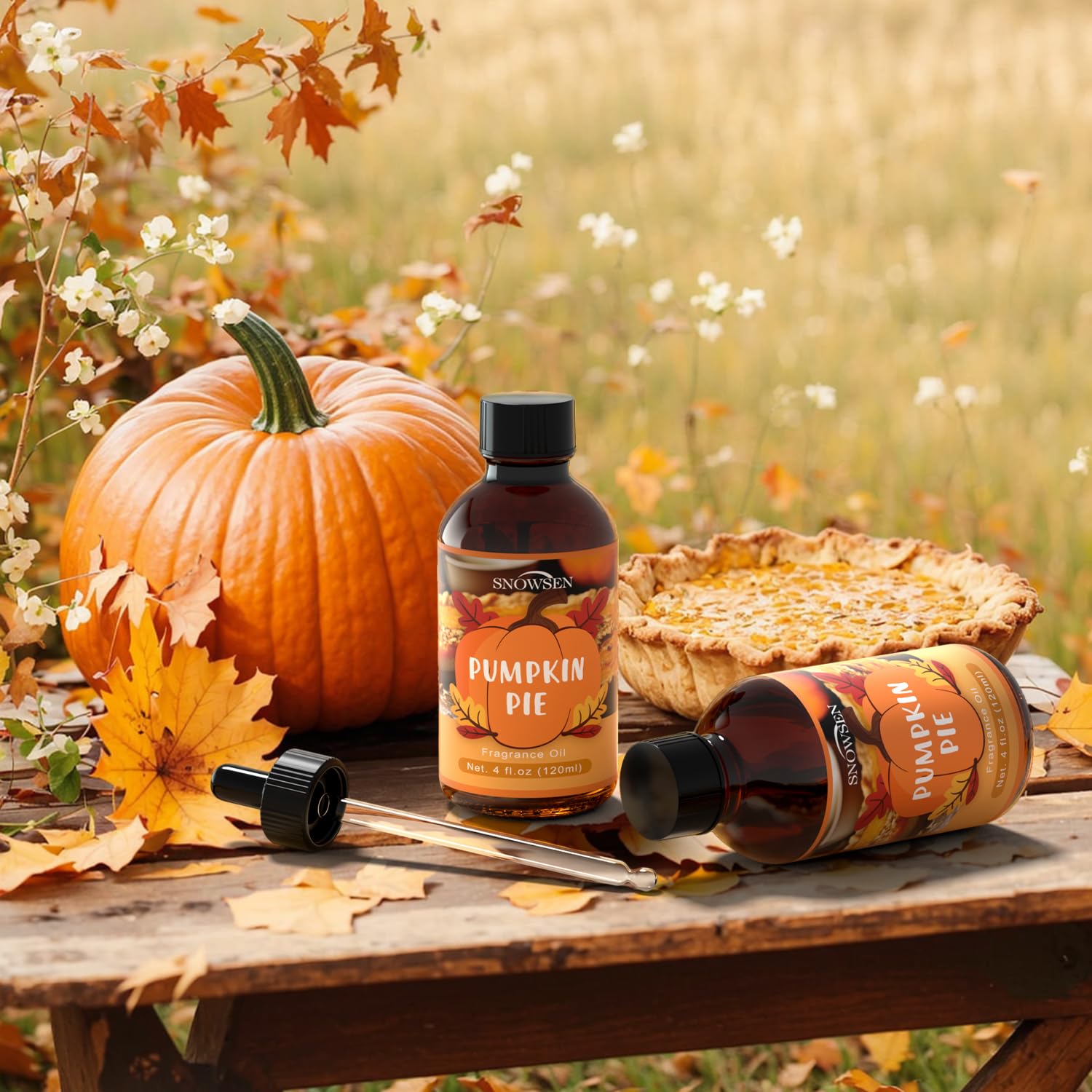 SNOWSEN Pumpkin Pie fragrance oil with dropper allows precise, mess-free dosing.