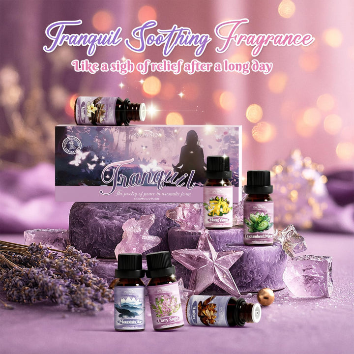 SNOWSEN Tranquil diffuser oils set packaging image highlighting six calm scents.