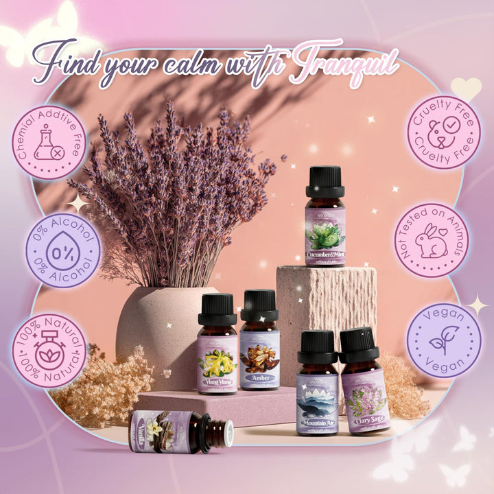 SNOWSEN Tranquil Vanilla oil bottle for diffusers and DIY soaps with comforting sweetness.