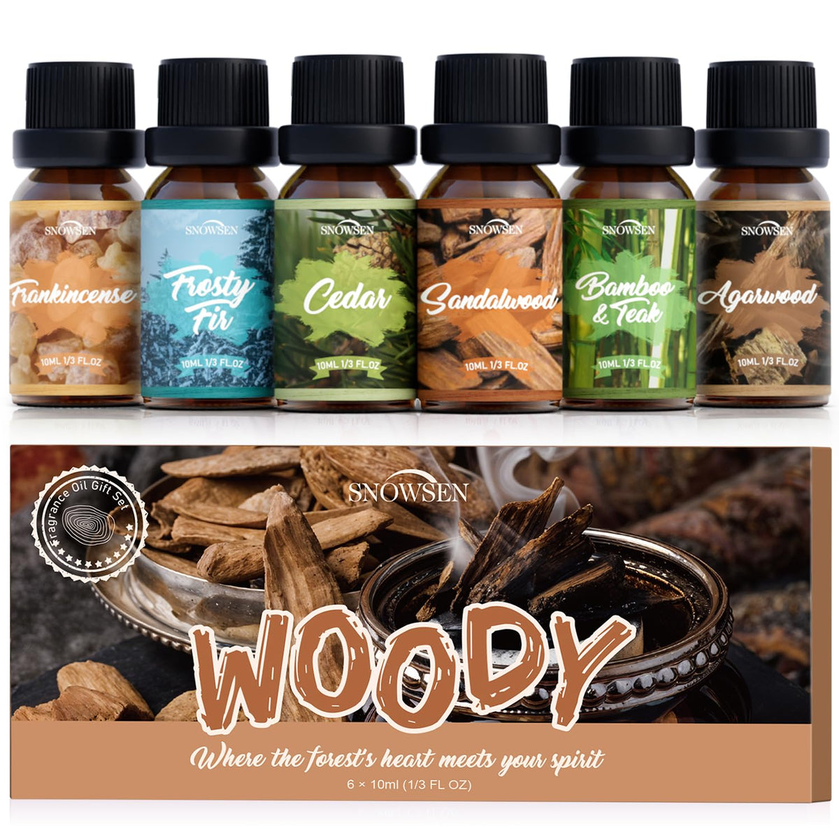 SNOWSEN Woody Essential Oil Set Cedar bottle for diffusers and calming atmospheres