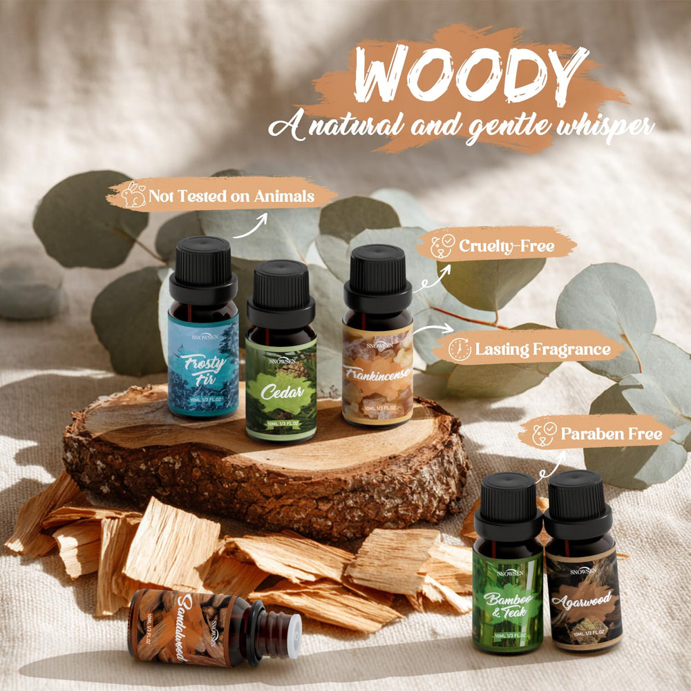 SNOWSEN Woody Essential Oil Set Frankincense bottle for soothing spaces and DIY projects