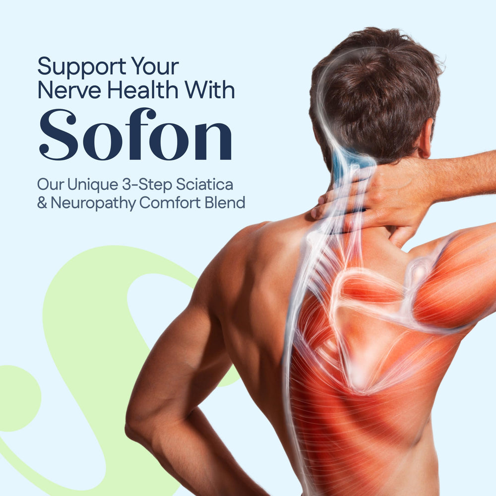 Sofon nerve support capsules closeup for easy daily nerve care.