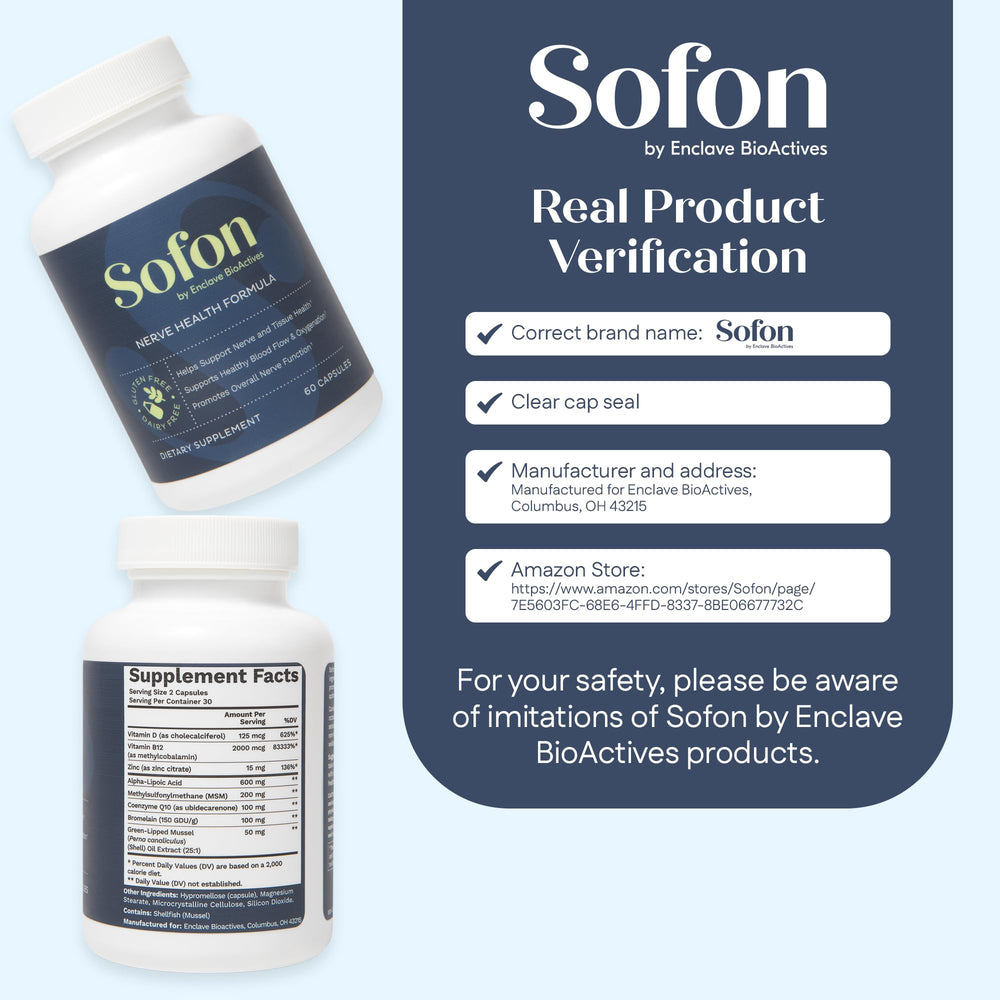 Sofon nerve support packaging box displayed for a ready daily routine.