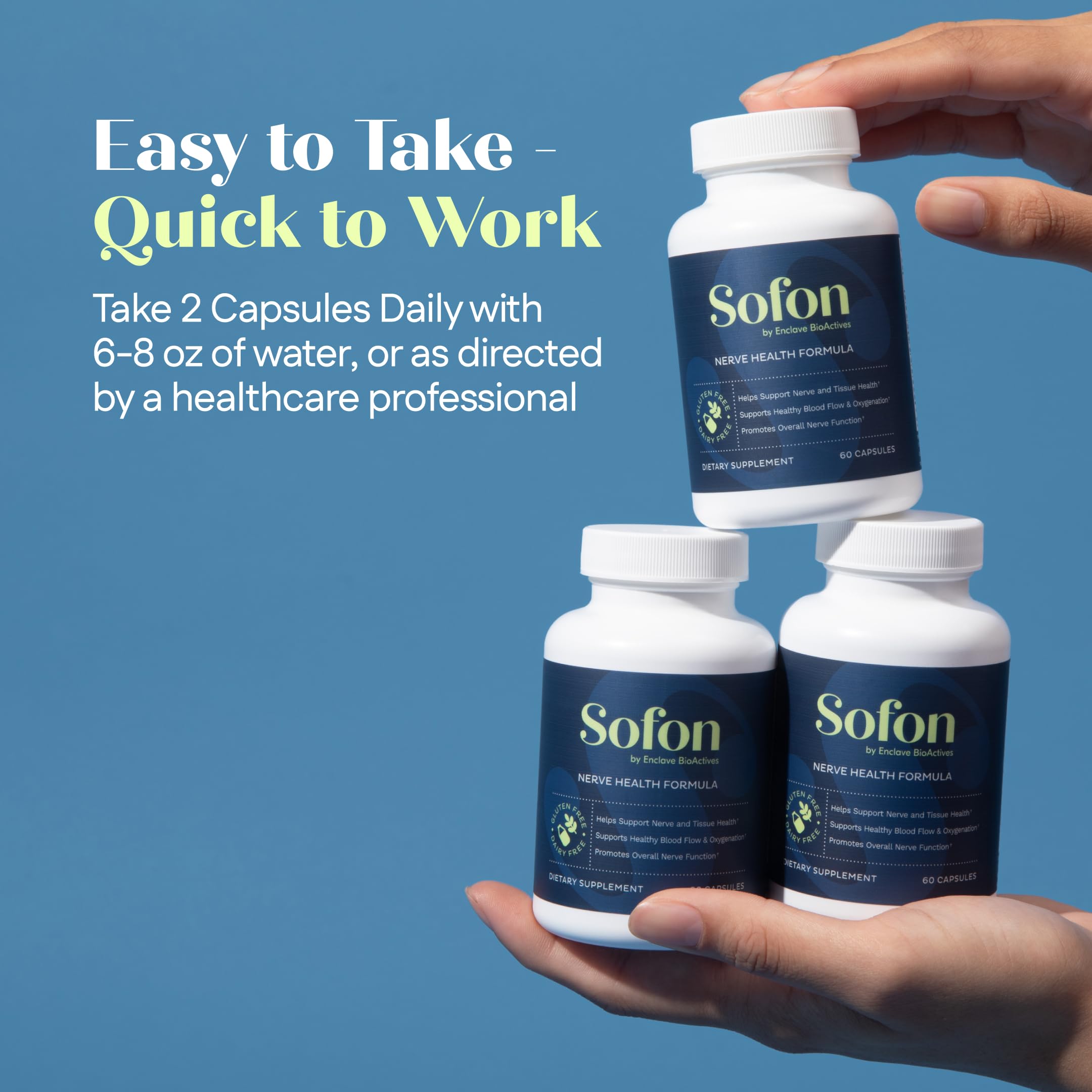 Sofon nerve support vitamins table shows key nutrients for circulatory support.