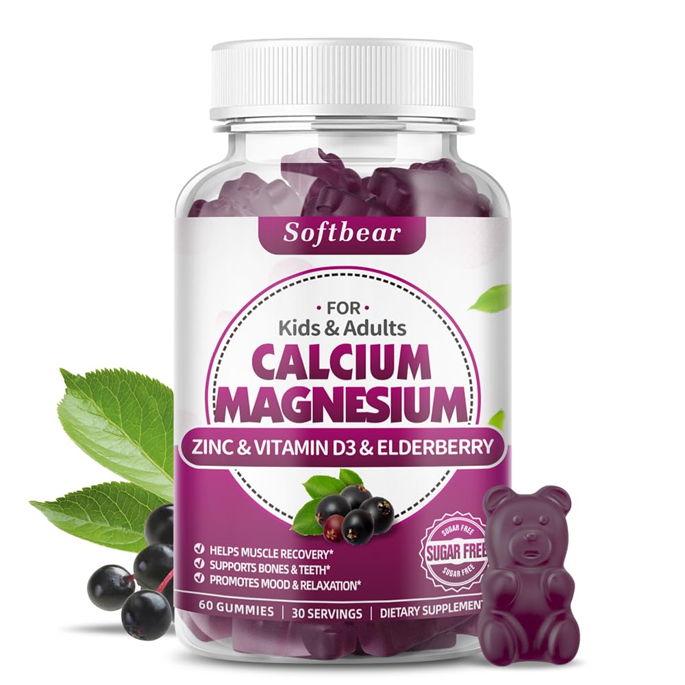 Softbear calcium magnesium zinc gummies bottle front for daily bone health support