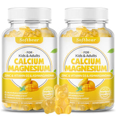 SoftBear gummies bottle highlighting bone support and immune health benefits.