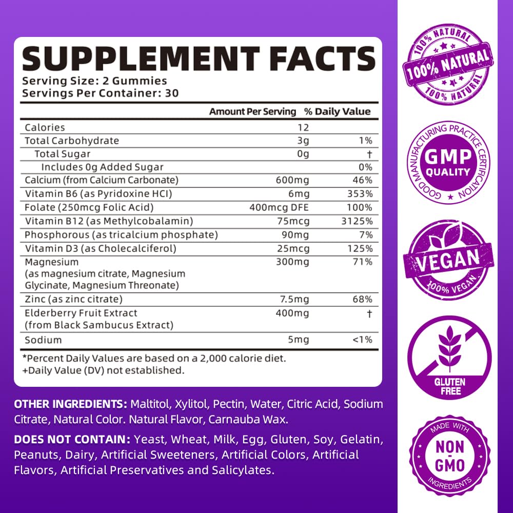 Softbear gummies label close-up highlighting calcium-magnesium-zinc balance for absorption and wellness.